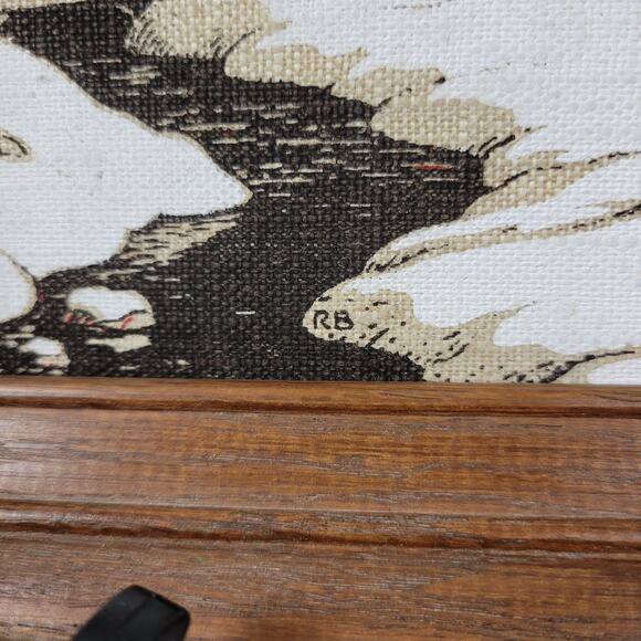 Vintage Linen Needlepoint Framed Covered Bridge And Farm House Winter Scene - Picture 9 of 14